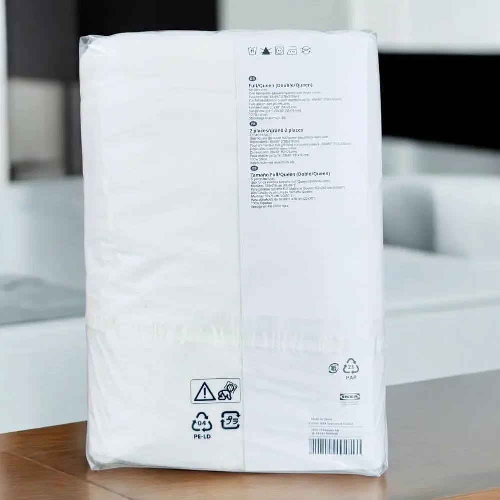 IKEA ANGSLILJA White Cotton Full/Queen Duvet Cover & Pillowcases